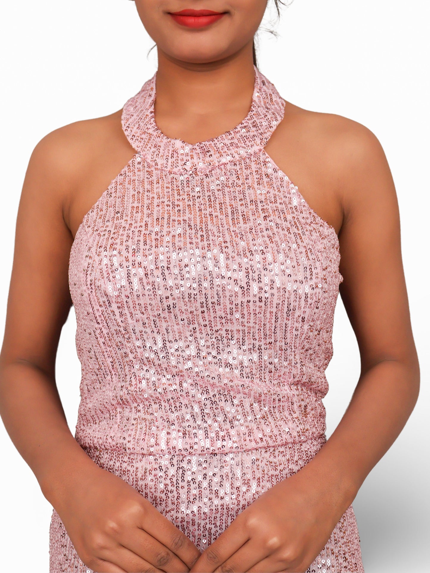 Halter Neck Sequins Mini Party Dress by Shreekama-3
