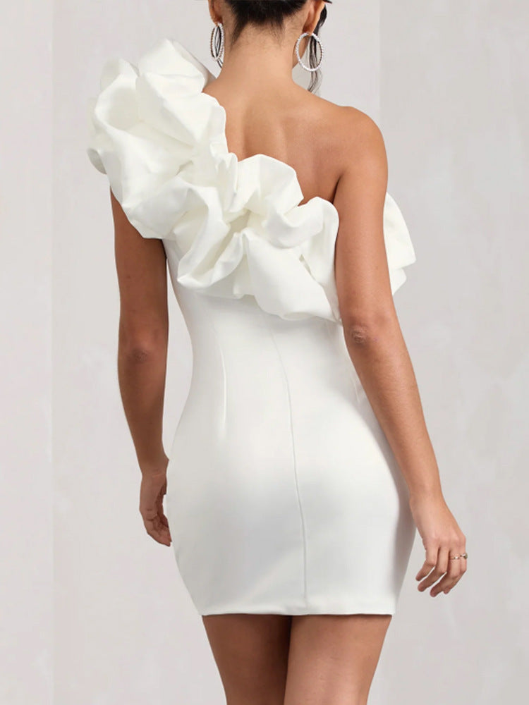White One-Shoulder Ruffle Mini Dress – Elegant Party & Cocktail Wear